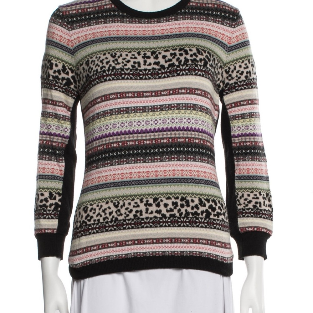 RED Valentino Black Striped Animal Print & Fair Isle Patterned Crew Neck Sweater